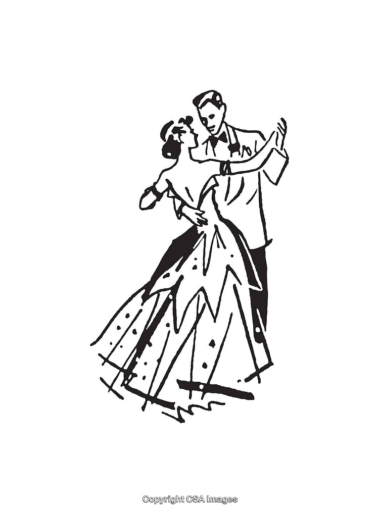 Elegant Black and White Illustration of a Dancing Couple