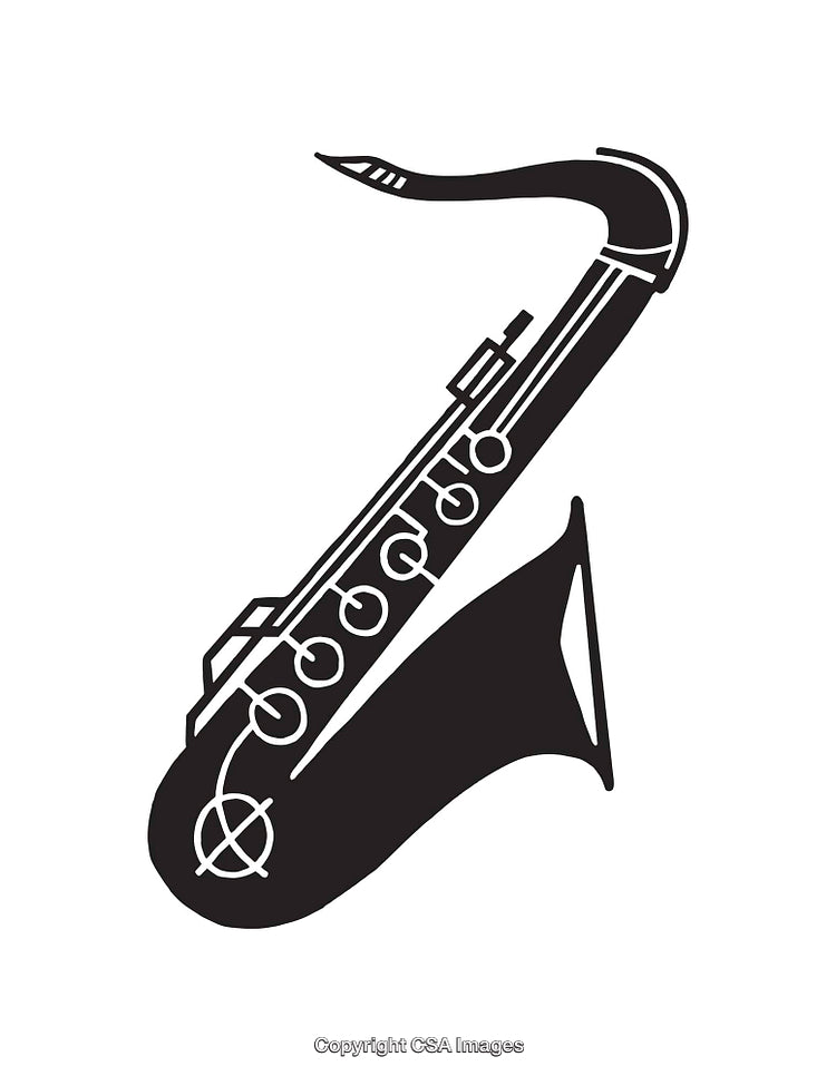 Black and White Line Art Illustration of a Saxophone Icon