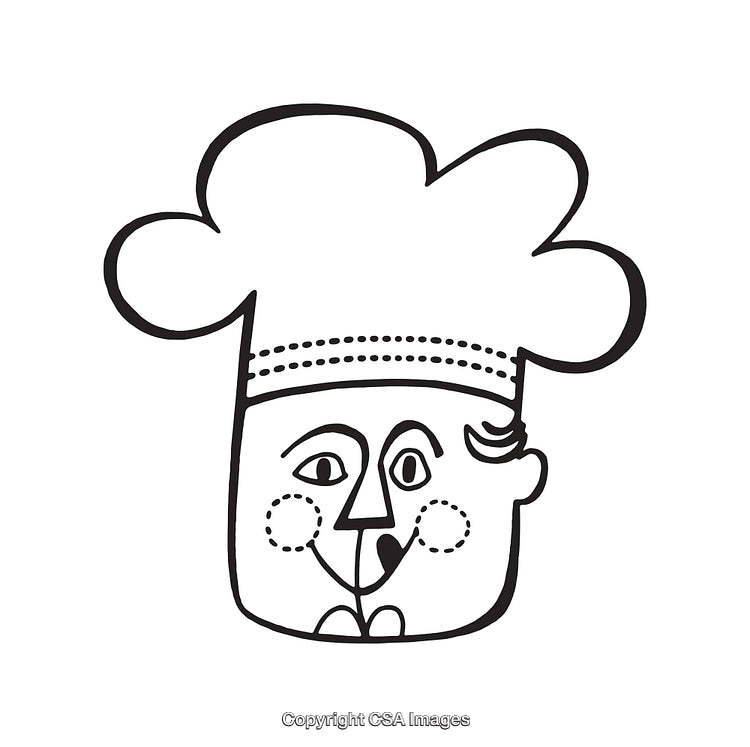 Line Art Illustration of a Smiling Chef with a Hat