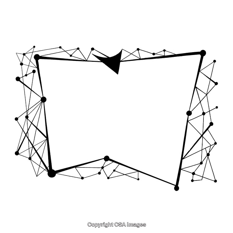 Abstract Black and White Geometric Border Design with Nodes and Connections