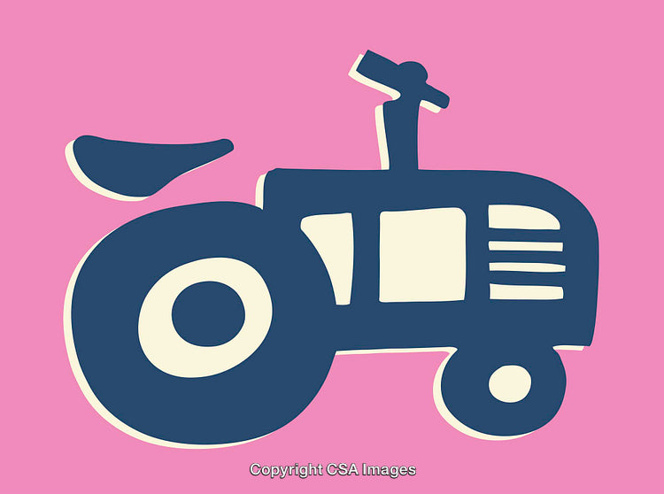 Vintage Tractor Illustration on Pink Background in Retro Style