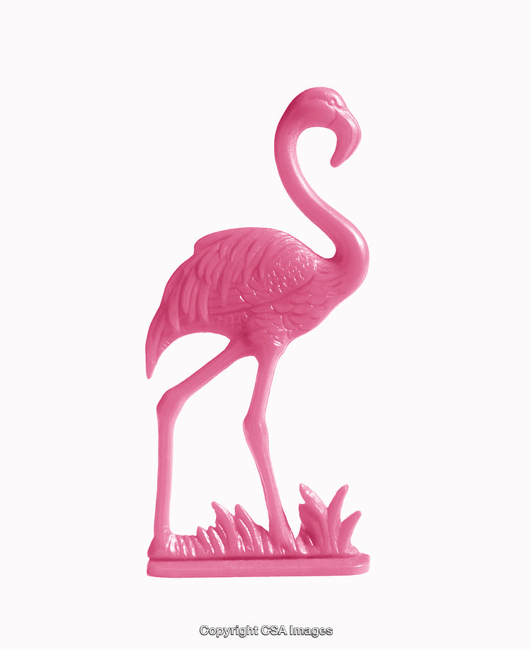 Pink Flamingo Plastic Toy Figure on a White Background