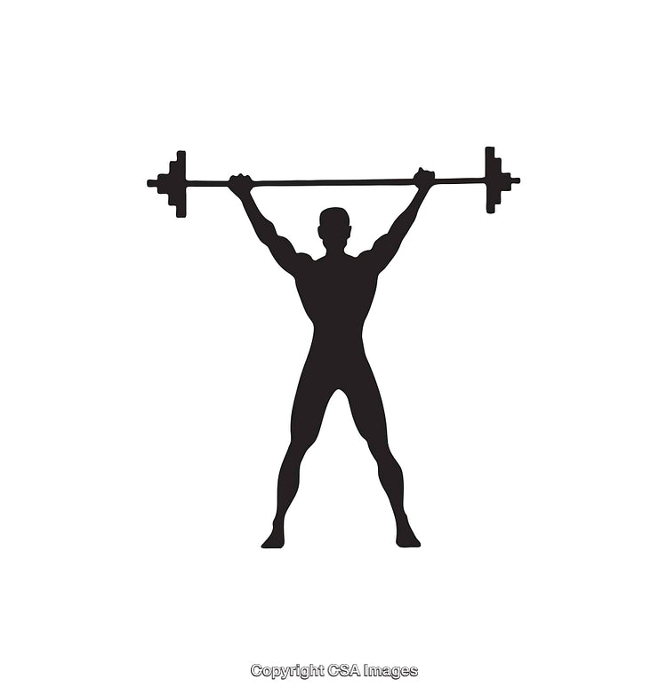 Silhouette of a Weightlifter Lifting a Barbell in Black and White