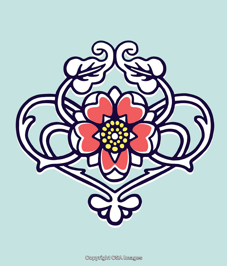 Floral Line Art Illustration Featuring Intricate Patterns and Bright Colors