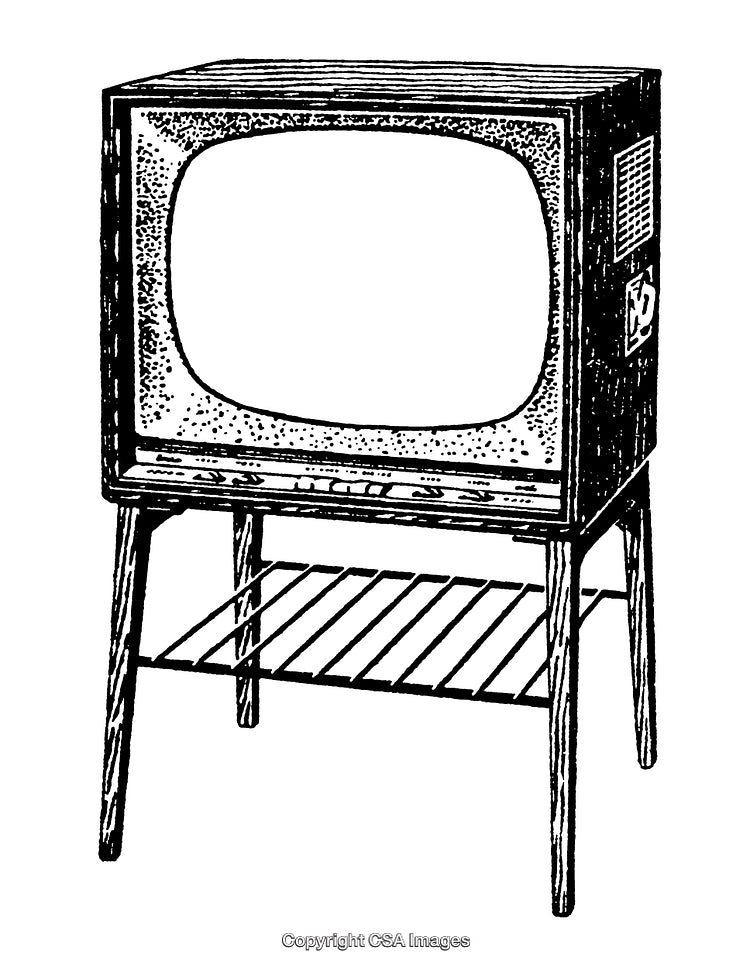 Vintage Style Black and White Illustration of a Retro Television Set