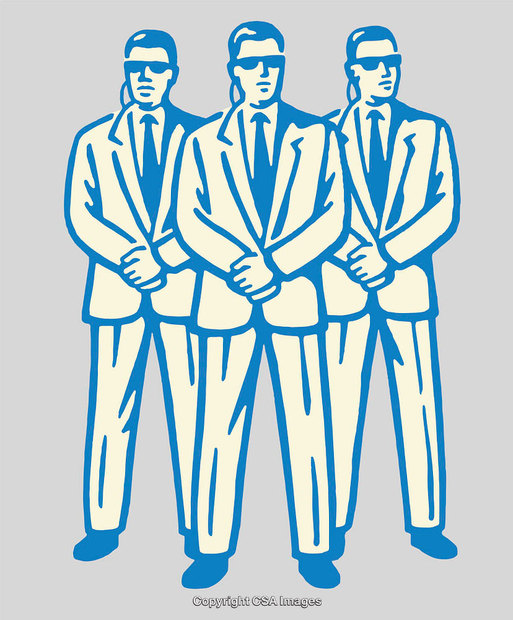 Triple Persons in Suits Illustration Styled in Retro Look