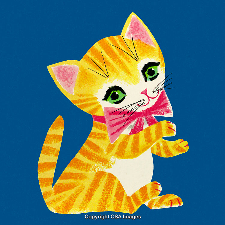 Colorful Illustration of a Cute Cat With a Red Bow Tie