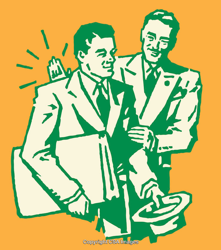 Retro Style Illustration of Two Businessmen Sharing a Positive Interaction