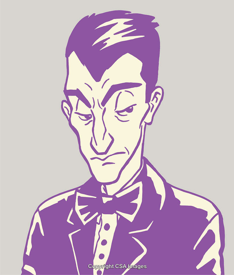 Stylized Illustration of a Man in a Suit with Distinctive Features
