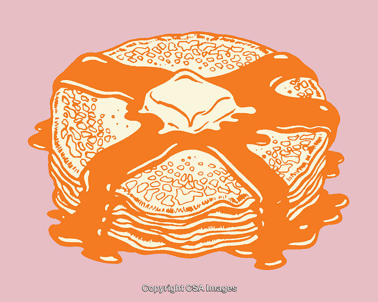Stack of Pancakes Illustration with Butter and Syrup on Pink Background