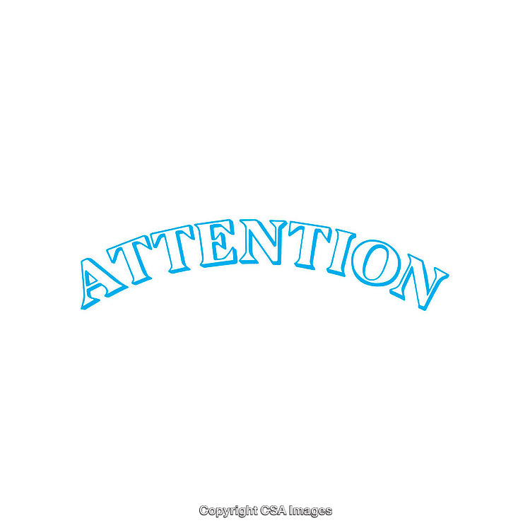 Blue Text Displaying 'Attention' on a White Background with Arched Styling