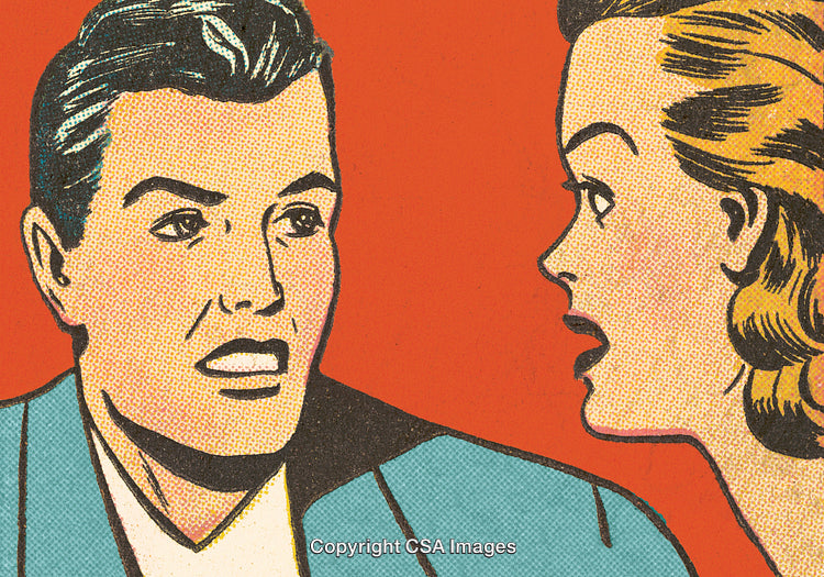 Retro Comic Style Illustration of Couple in Conversation