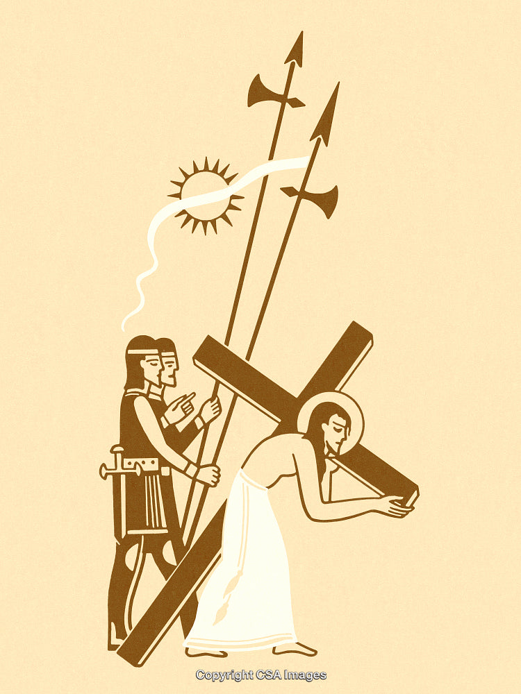 Illustration Depicting a Biblical Scene of Jesus Carrying the Cross