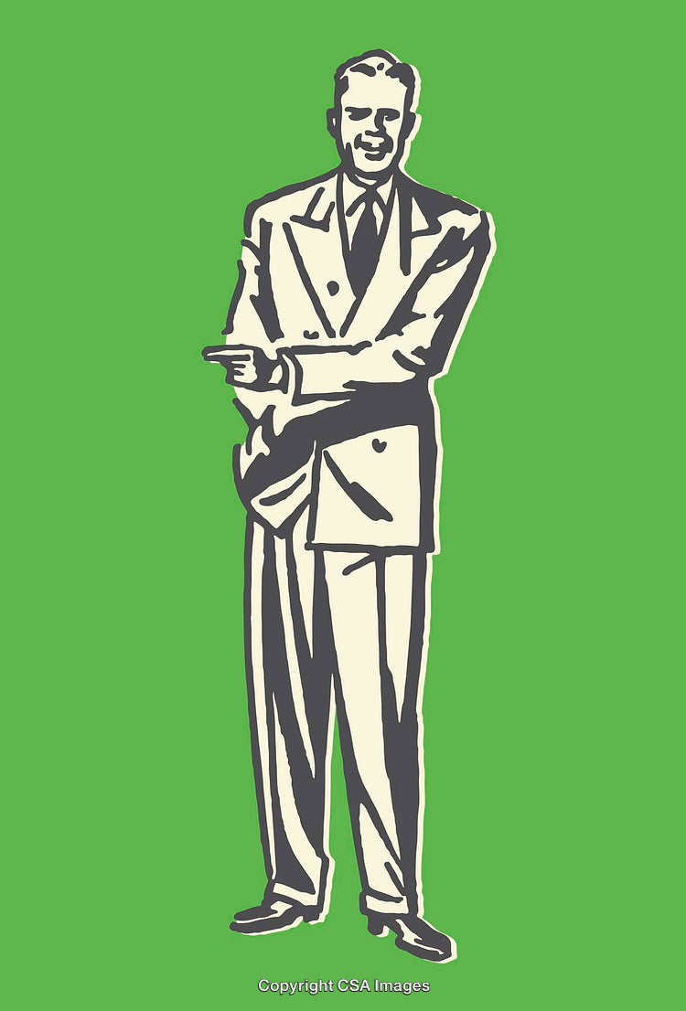 Retro-Styled Illustration of a Business Man on a Bright Green Background