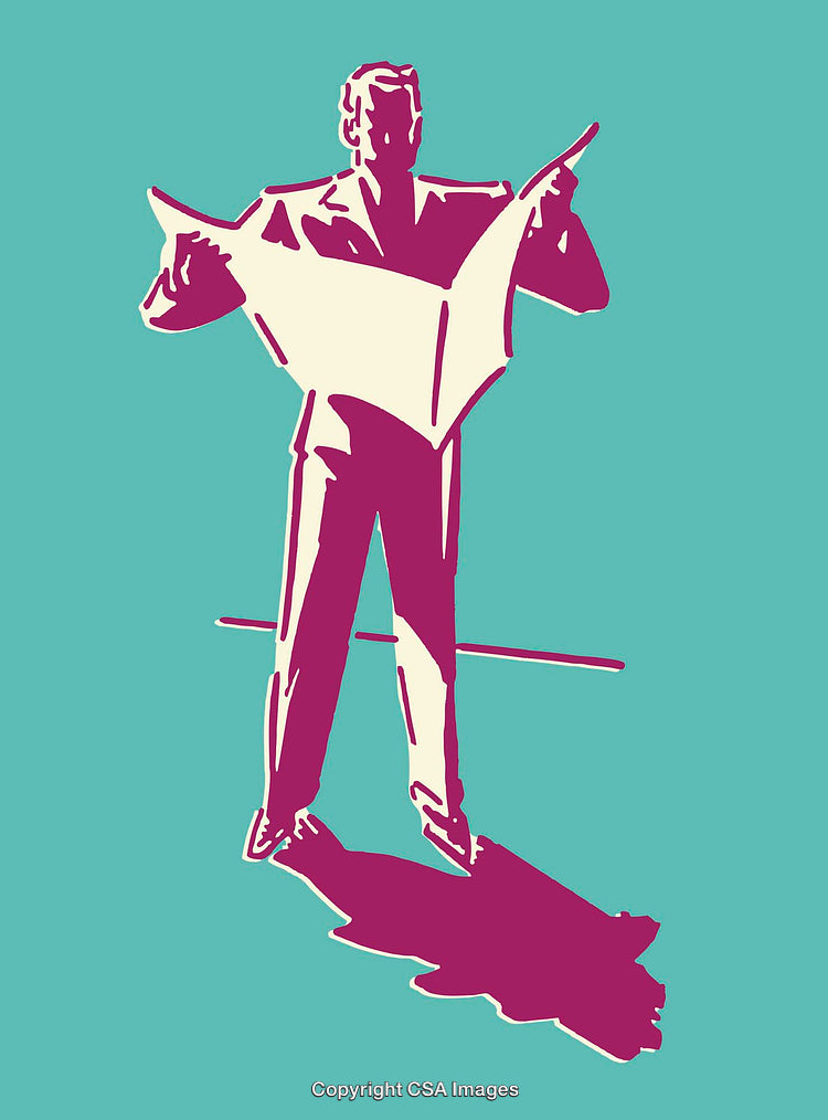 Stylized Line Art Illustration of a Man Reading a Newspaper