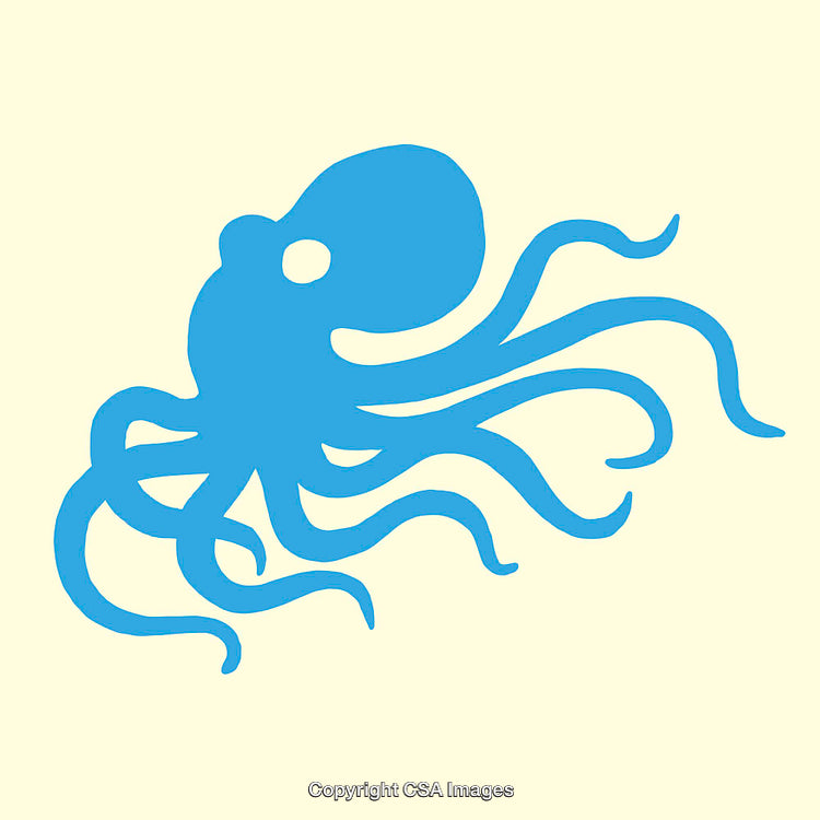 Blue Octopus Silhouette Vector Illustration on a Cream Background
