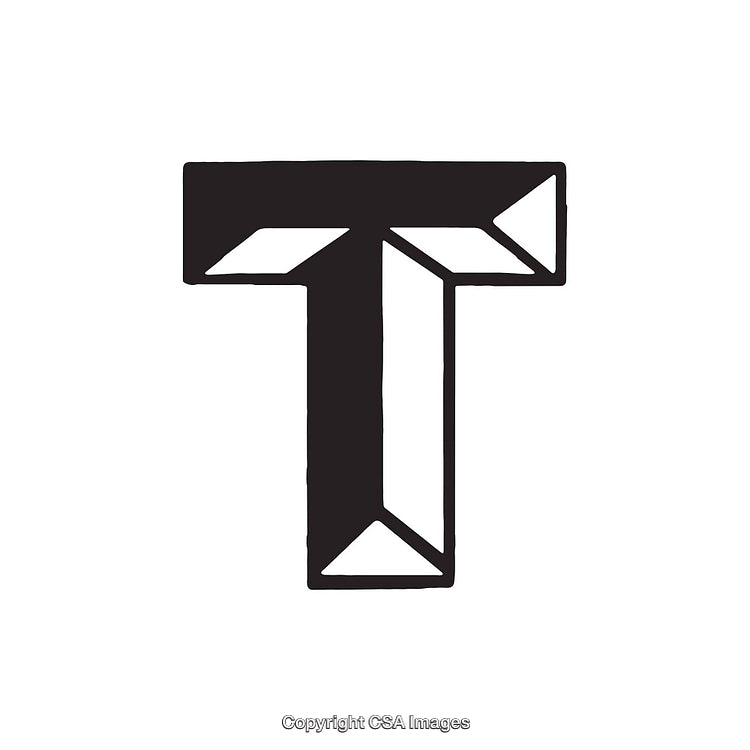 Bold 3D Stylized Greek Alphabet Tau Symbol in Black on White