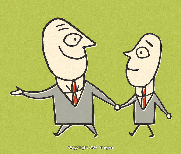 Cartoon Illustration of Two Businessmen Walking in Conversation