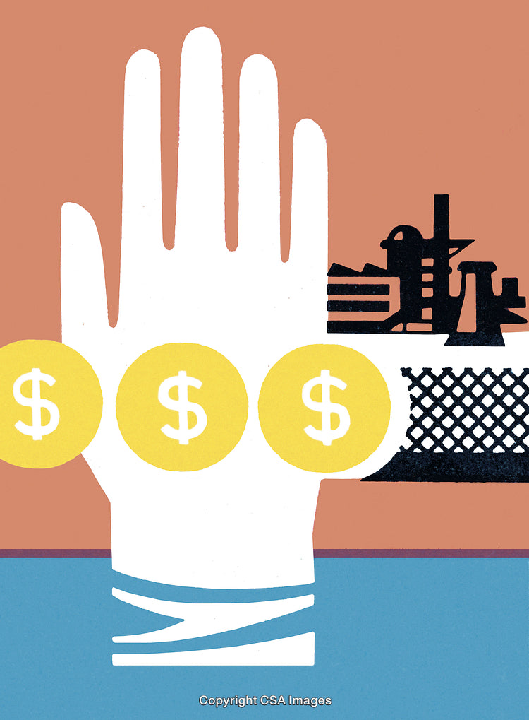 Abstract Art Depicting Economy with Dollar Signs and Factory Silhouettes
