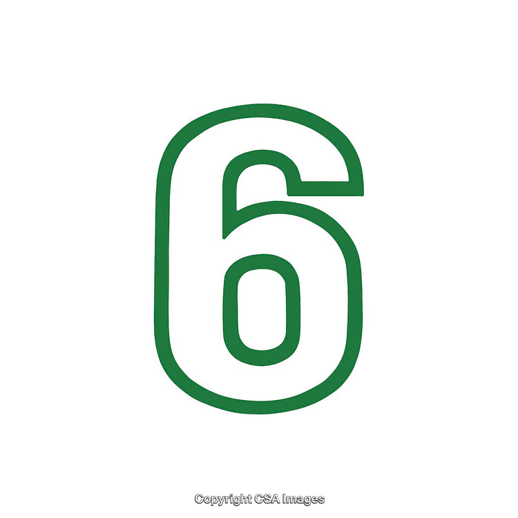 Stylized Green Number Six with Outline on White Background