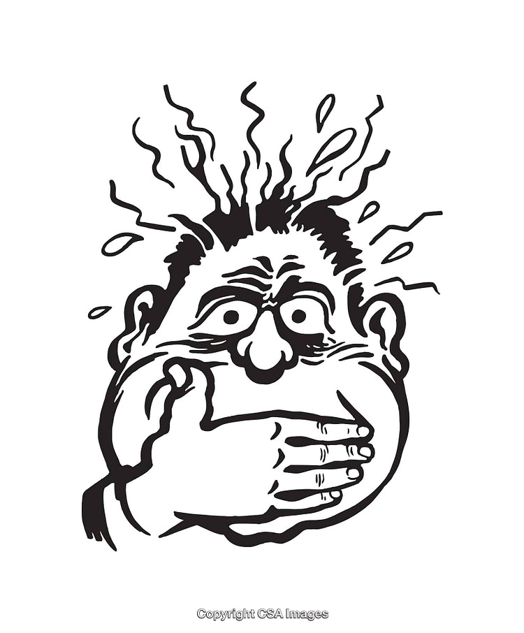 Black and White Line Art of a Shocked and Frantically Nervous Face