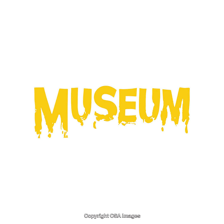 Yellow Museum Word Design on White Background Featuring Creative Text Style