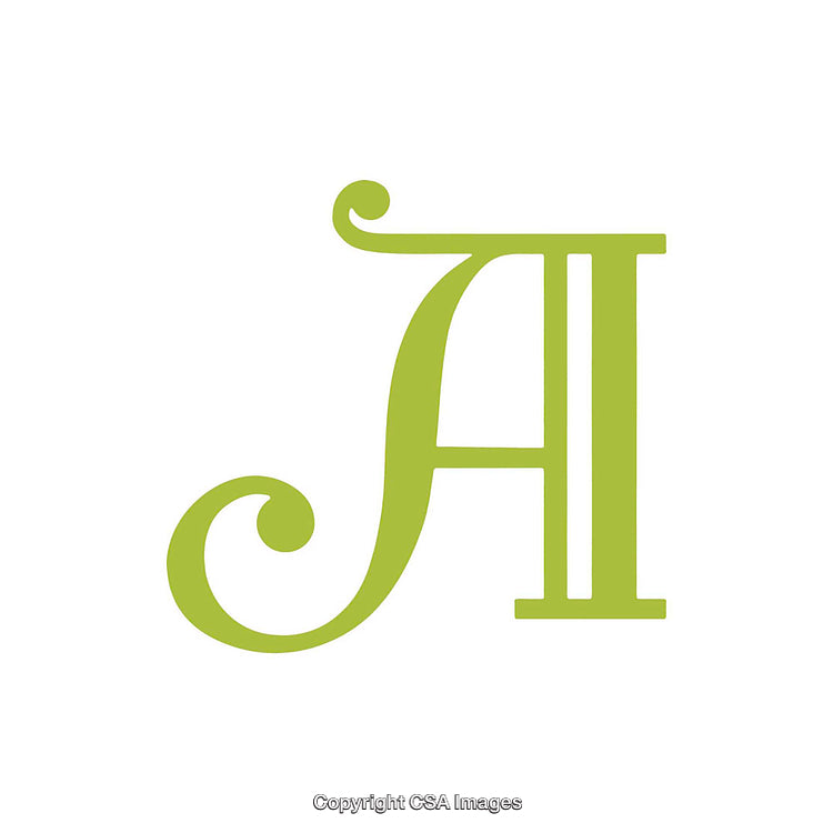 Elegant Green Letter A in Bold Serif Style on White Background