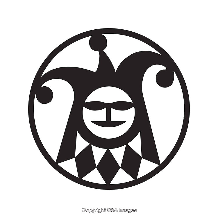 Black and White Jester Line Art Illustration with Circular Frame