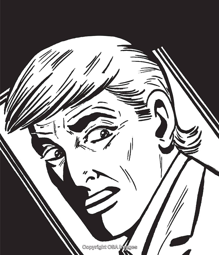 Black and White Comic Art Depicting a Surprised Man