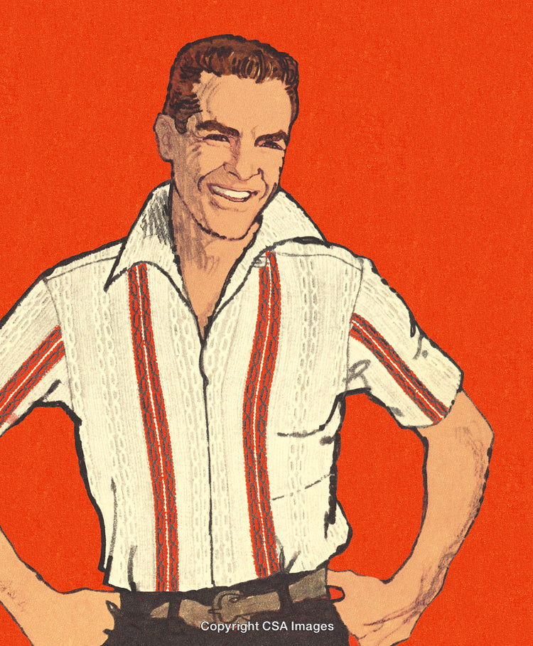 Retro Illustration of a Smiling Man in Vintage Style Shirt