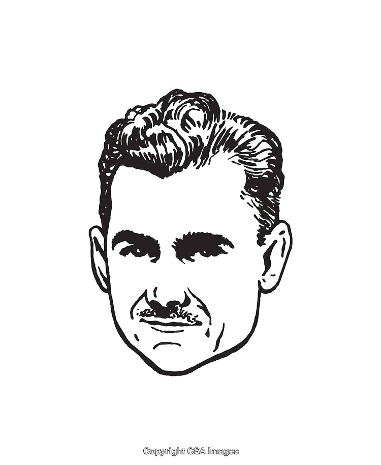 Retro Male Portrait Line Art Illustration in Black and White Style