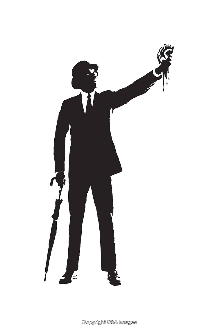 Silhouette Art Depicting a Standing Gentleman Holding an Item