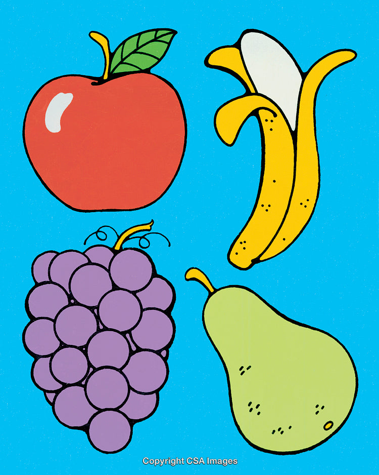 Colorful Illustration Featuring Assorted Fruits on a Bright Blue Background