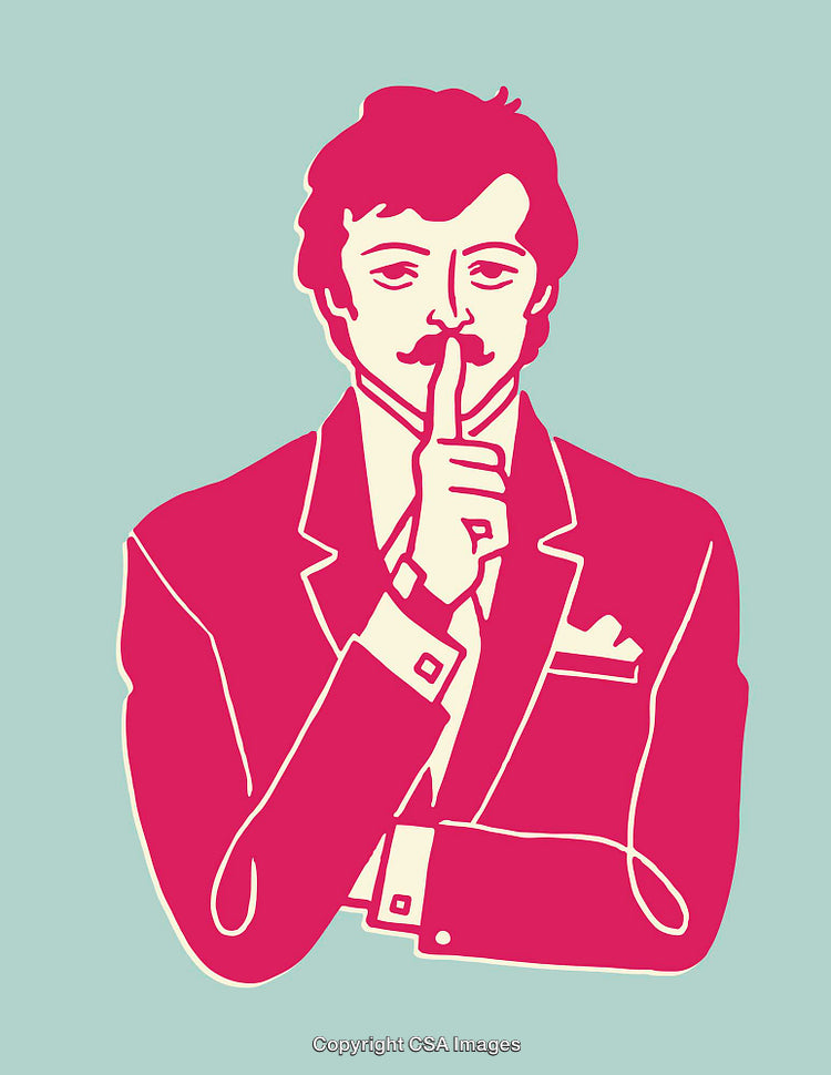Elegant Man in Pop Art Style Using Gesture for Silence