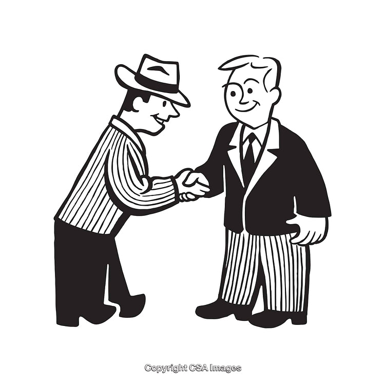 Retro Illustration of Two Men Shaking Hands in Formal Suits