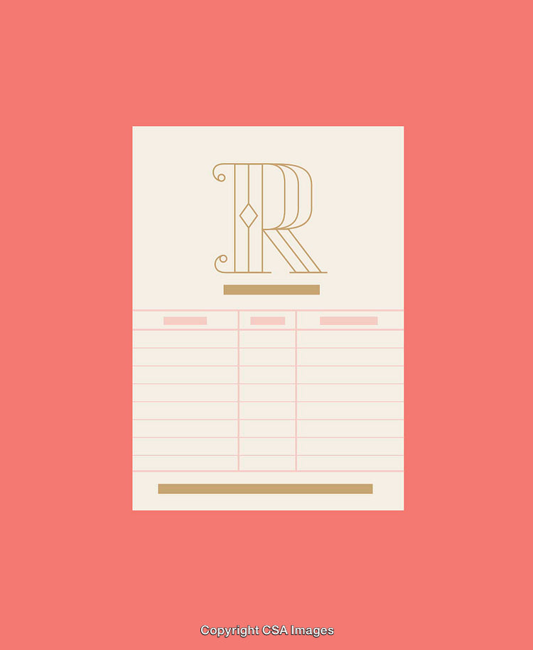 Minimalist Stationery Design Featuring Decorative Initial and Tabular Layout