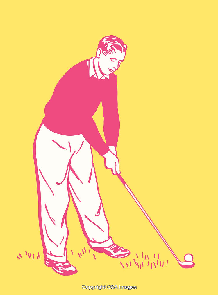 Retro Illustration of a Man Preparing to Swing in Golf Pose