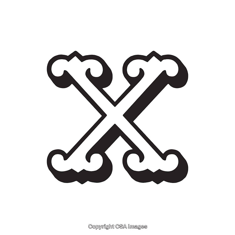 Intricate Decorative Letter X in Bold Black Style on White Background