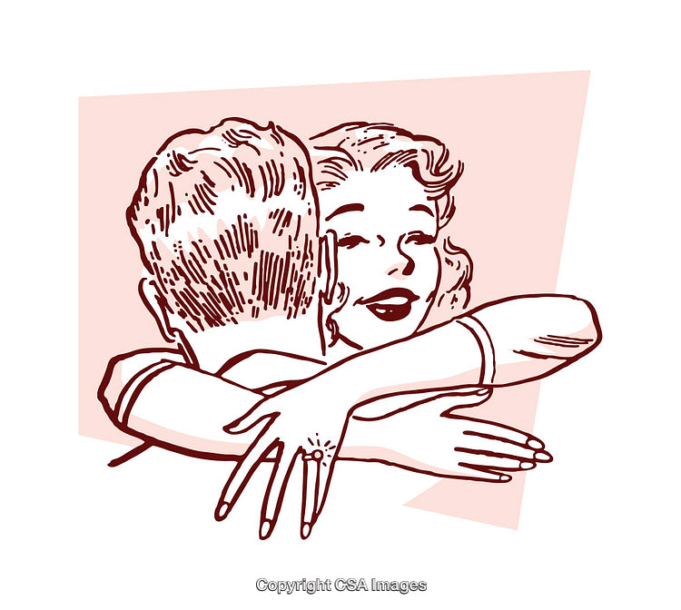Retro Illustration of a Joyful Couple Embracing in a Loving Hug