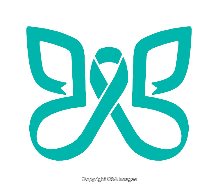 Teal Butterfly-Shaped Icon with Ribbon Design for Health Awareness
