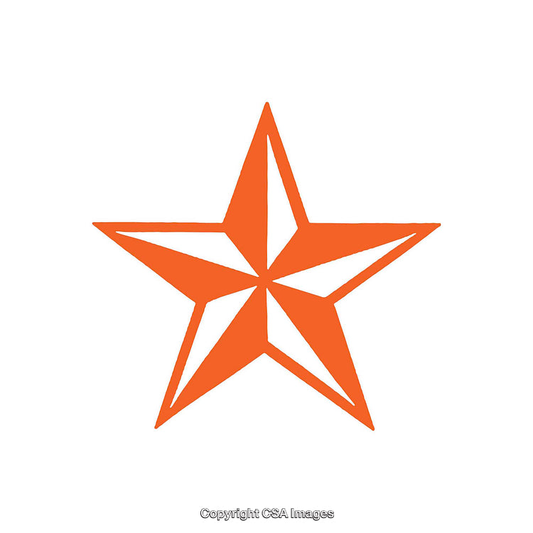 Geometric Orange Star Dingbat with White Accents on Plain Background