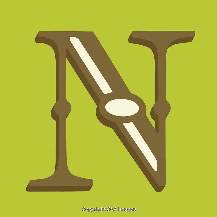 Stylized Letter N on Bright Green Background with Decorative Elements