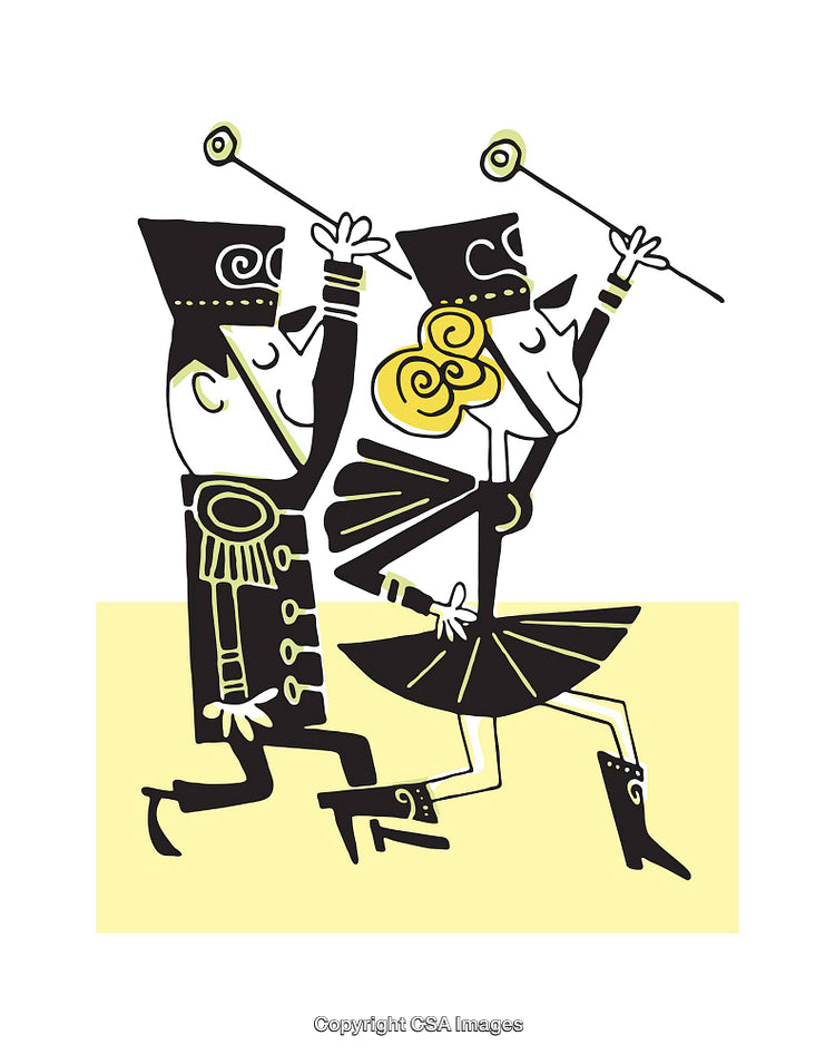 Playful Illustration of Two Baton Twirlers in Marching Attire Performing in Sync