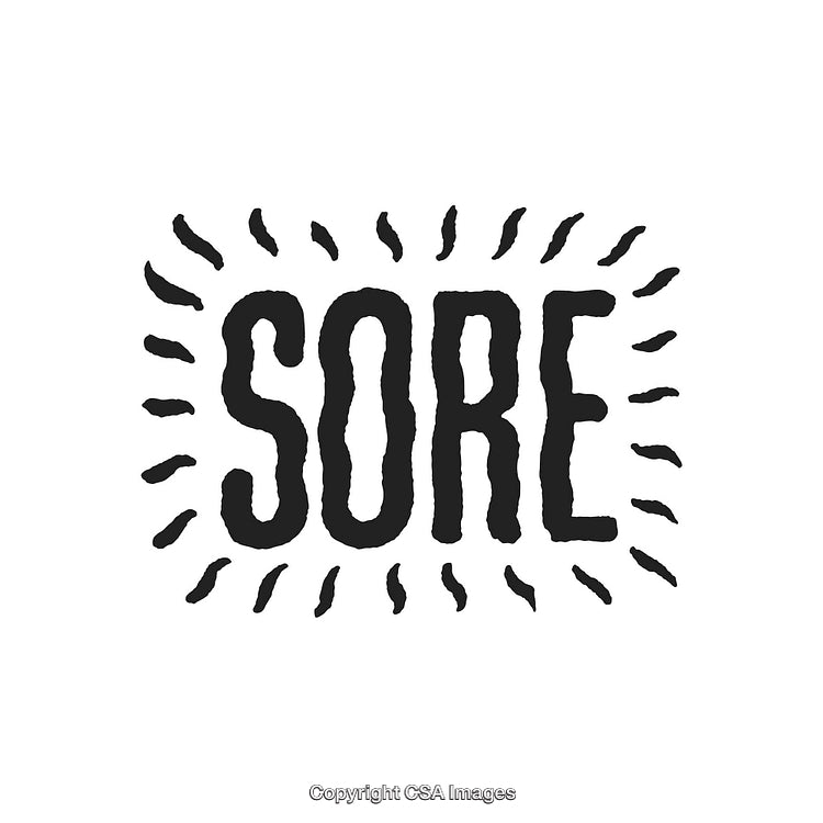 Handwritten Text Design Emphasizing Sore Sensation with Decorative Elements