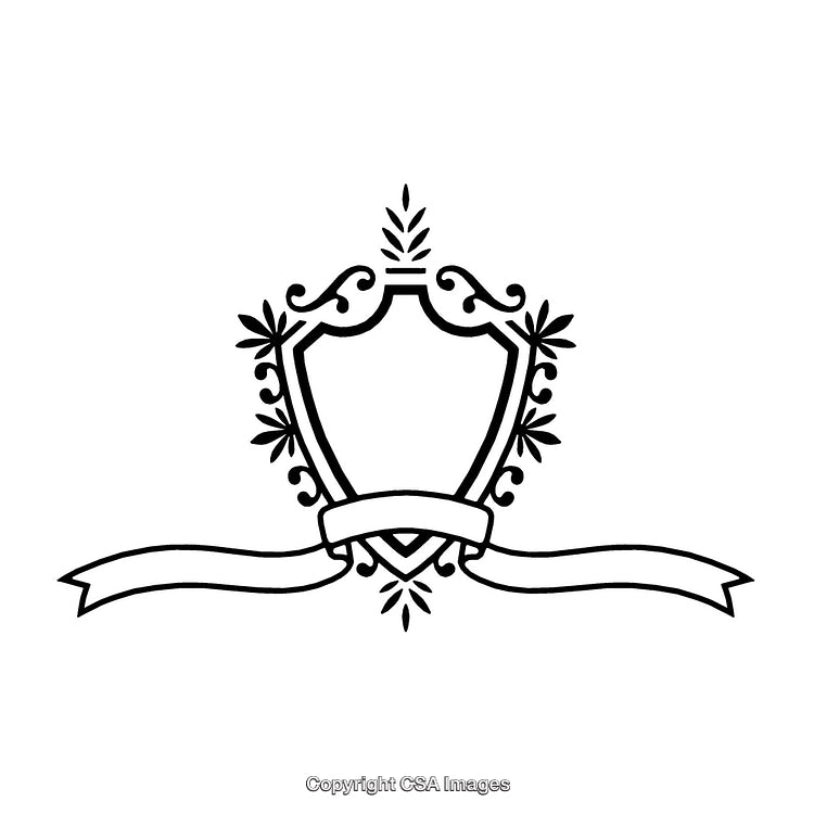 Elegant Black and White Border with Shield and Ribbon Design