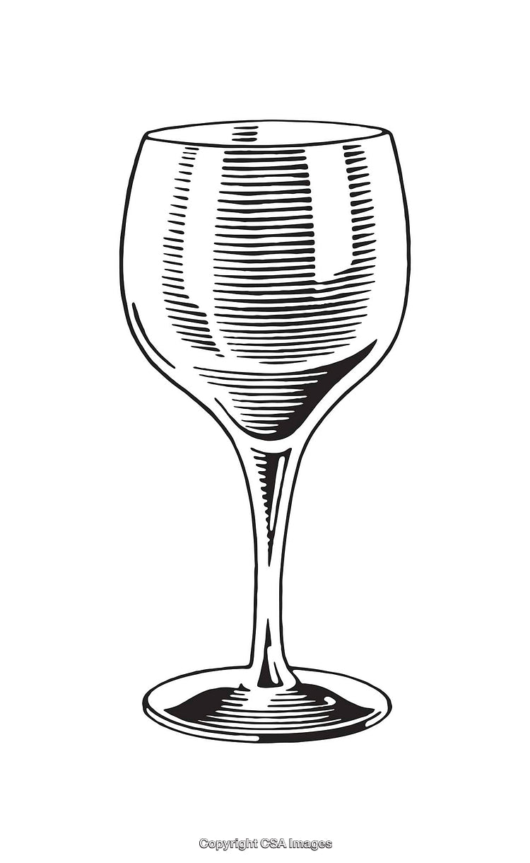 Elegant Black and White Line Art Illustration of a Wine Glass