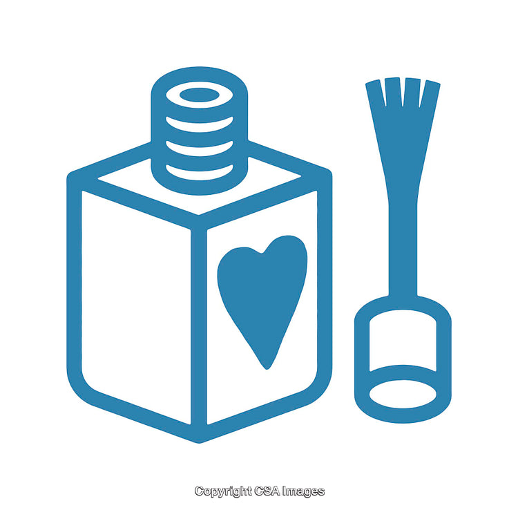 Blue Icon of Nail Polish Bottle with Heart and Brush