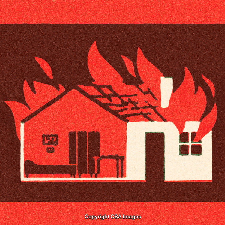 Burning House in Abstract Illustration Design with Flames and Smoke