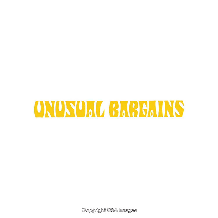 Yellow Text Logo Featuring 'Unusual Bargains' in Artistic Typeface