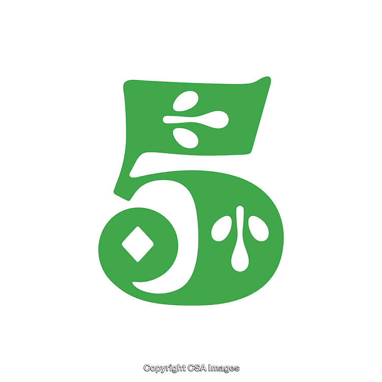 Decorative Number Five in Green with Unique Artistic Patterns